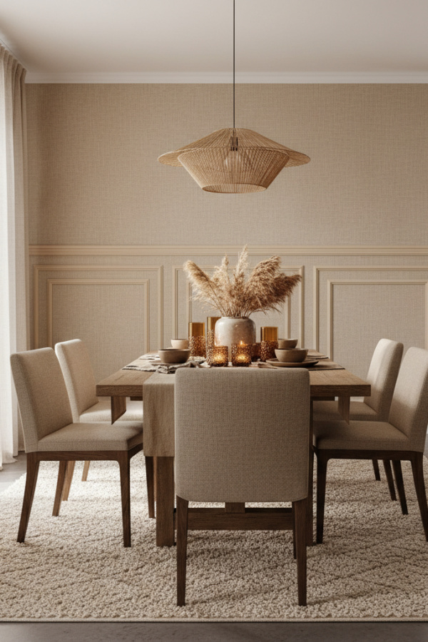 Warm Sand Linen Wallpaper And Modern Picture Frame Wainscoting Warm Sand Linen Wallpaper And Modern Picture Frame Wainscoting