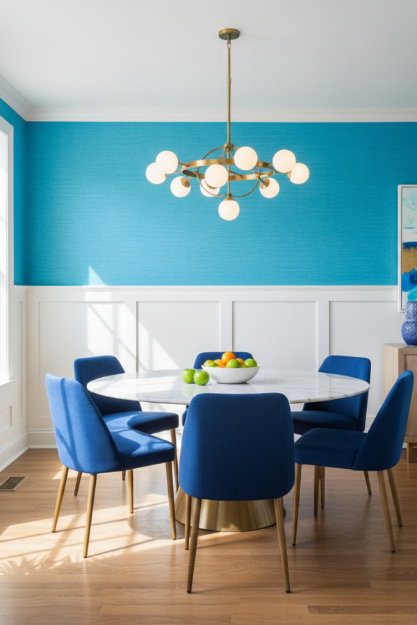 Textured Grasscloth Wallpaper And Bright Painted Panel Wainscoting Textured Grasscloth Wallpaper And Bright Painted Panel Wainscoting