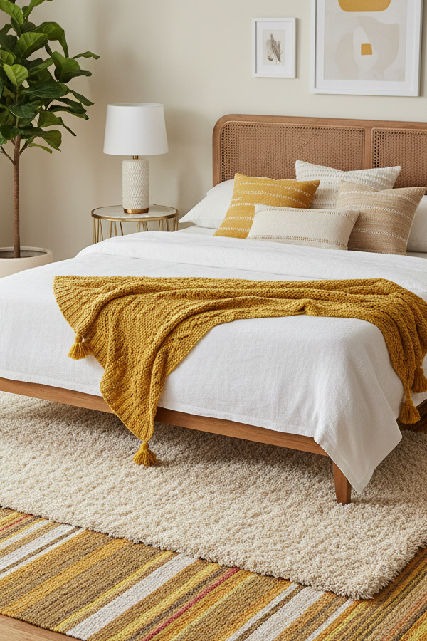 Jute Or Seagrass Boho Area Rug Layered Under Bed Jute Or Seagrass Boho Area Rug Layered Under Bed