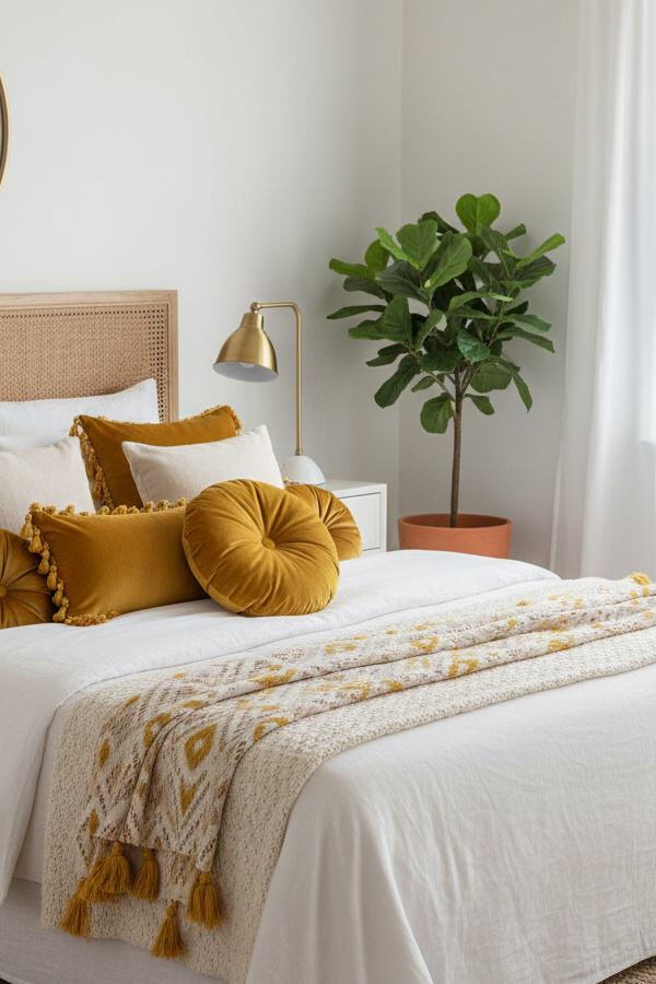 Goldenrod Yellow Velvet Boho Throw Pillows With Tassel Trim Goldenrod Yellow Velvet Boho Throw Pillows With Tassel Trim