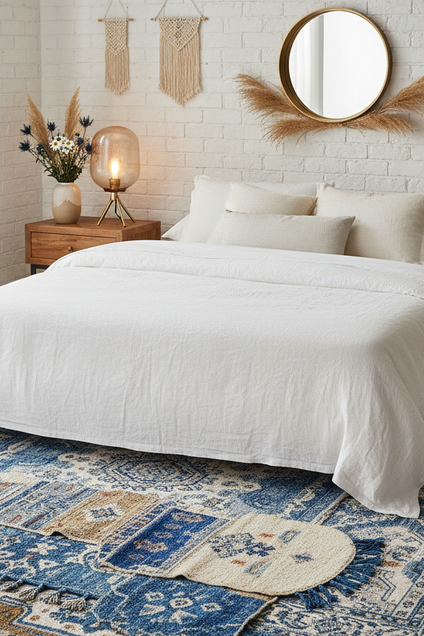 Layered Vintage Boho Rugs In Mixed Patterns Layered Vintage Boho Rugs In Mixed Patterns