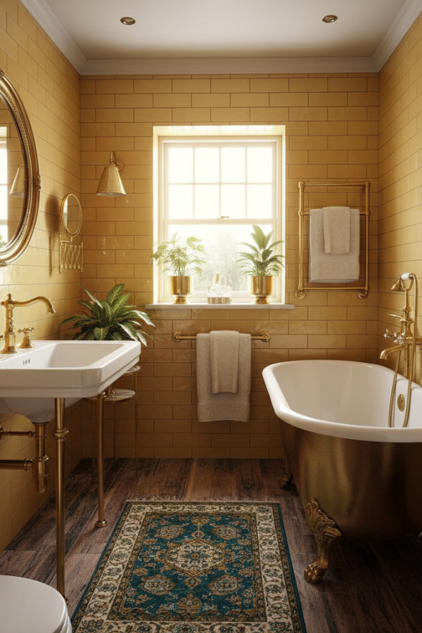 Brass Vintage-Style Faucet In A Bright Transitional Bathroom