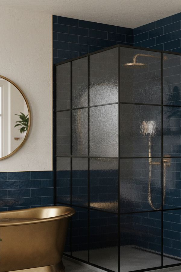 Bathroom Smoked Glass Shower Enclosure With Black Frame
