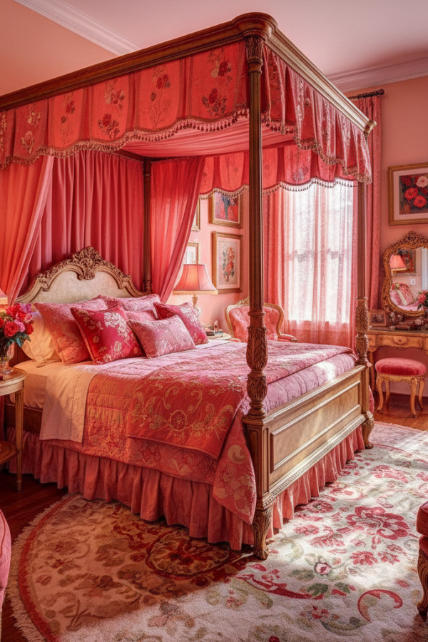 Coral Pink Romantic Feminine Bedroom Retreat