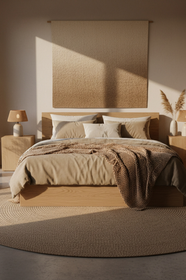 Warm Taupe Minimalist Japandi Bedroom