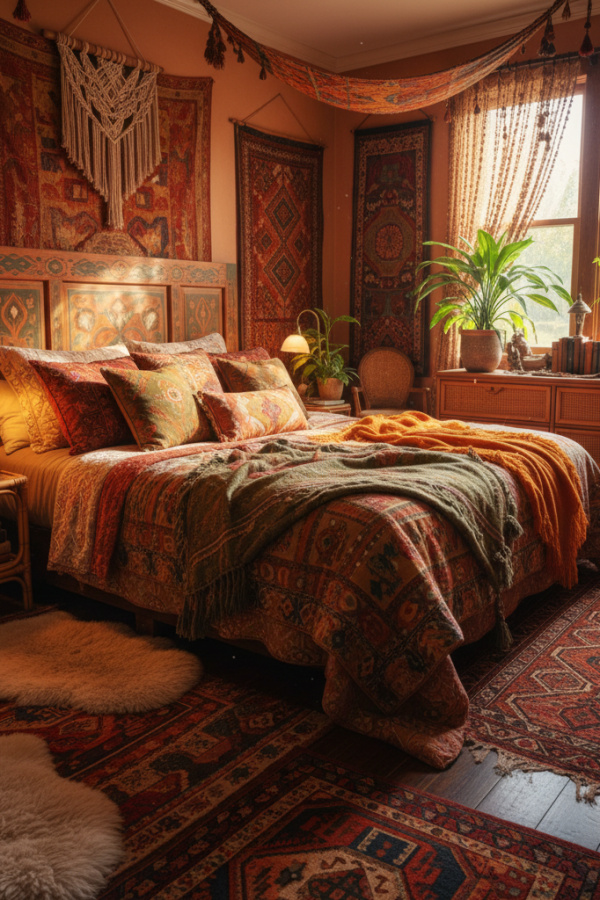 Tangerine Bohemian Eclectic Bedroom
