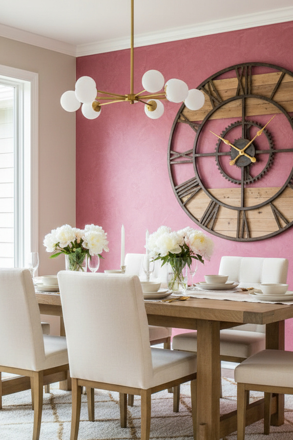 Dining Room Rustic Wood And Metal Farmhouse Clock As Wall Focal Point