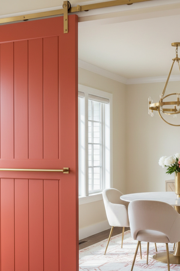 Dining Room Sliding Barn Door Entry With Modern Hardware