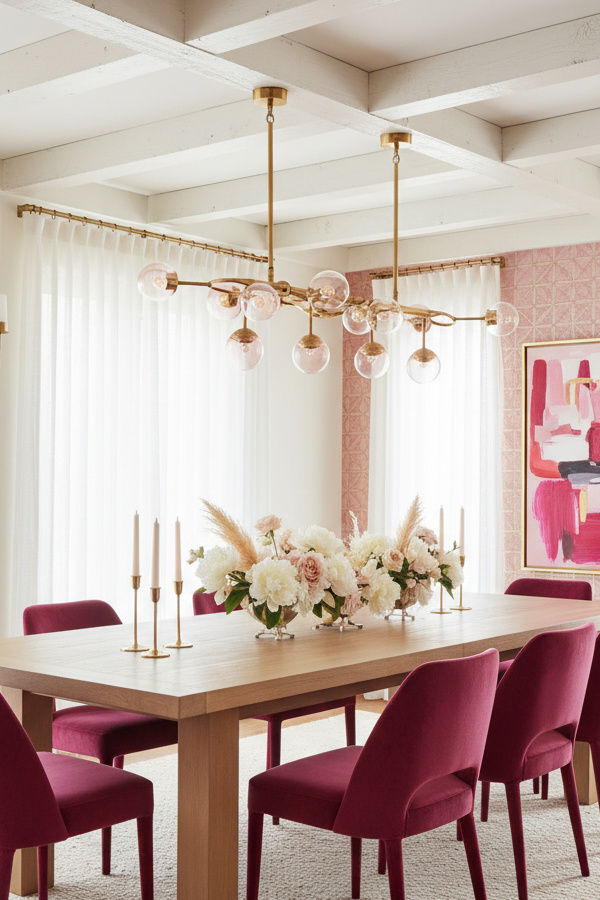 Dining Room Exposed Ceiling Beams With Whitewashed Finish