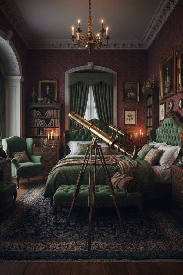 Dark Academia Antique Brass Telescope On Tripod Stand