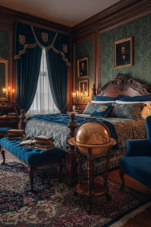 Dark Academia Vintage Globe On Wooden Stand