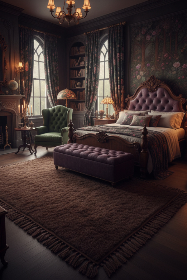 Rich Chocolate Brown Wool Dark Academia Area Rug With Fringe Details