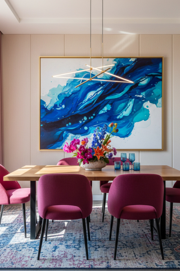 An Oversized Contemporary Abstract Canvas In Inky Blues