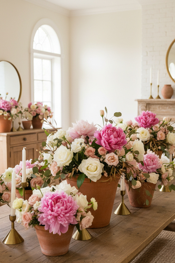Dining Room Burnt Sienna Terra Cotta Pots As Rustic Centerpieces