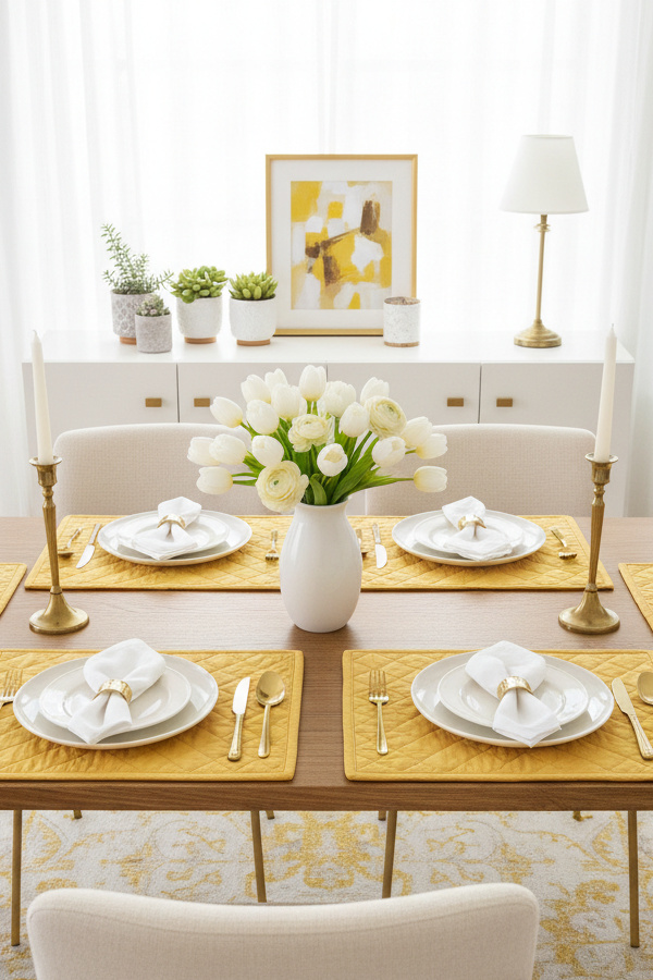 Dining Room Butter Yellow Quilted Placemats For Spring Dining