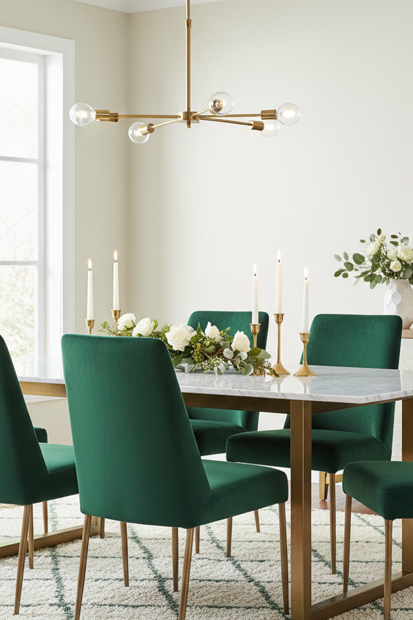 Dining Room Emerald Green Velvet Dining Chair For Fall Elegance