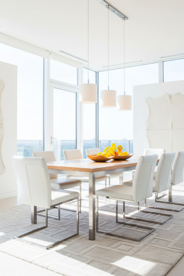 White Leather Upholstered Dining Chairs With A Stainless Steel Base White Leather Upholstered Dining Chairs With A Stainless Steel Base
