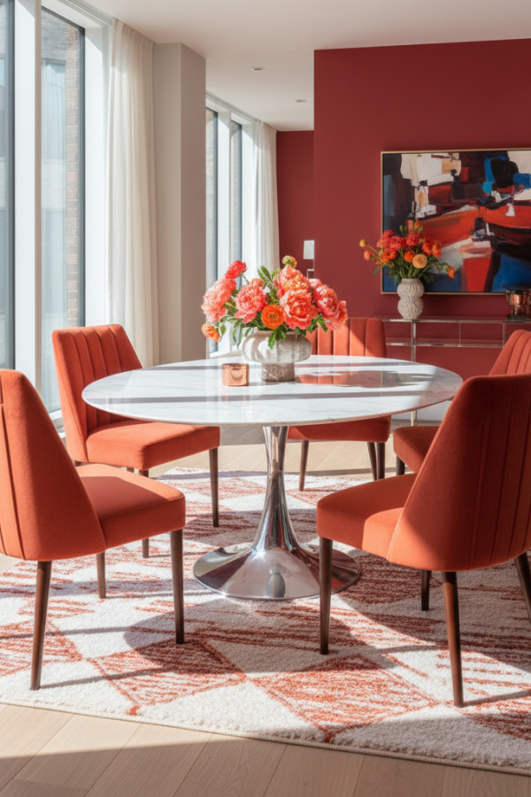 Coral Fabric Upholstered Dining Chairs With Channel Tufting Coral Fabric Upholstered Dining Chairs With Channel Tufting