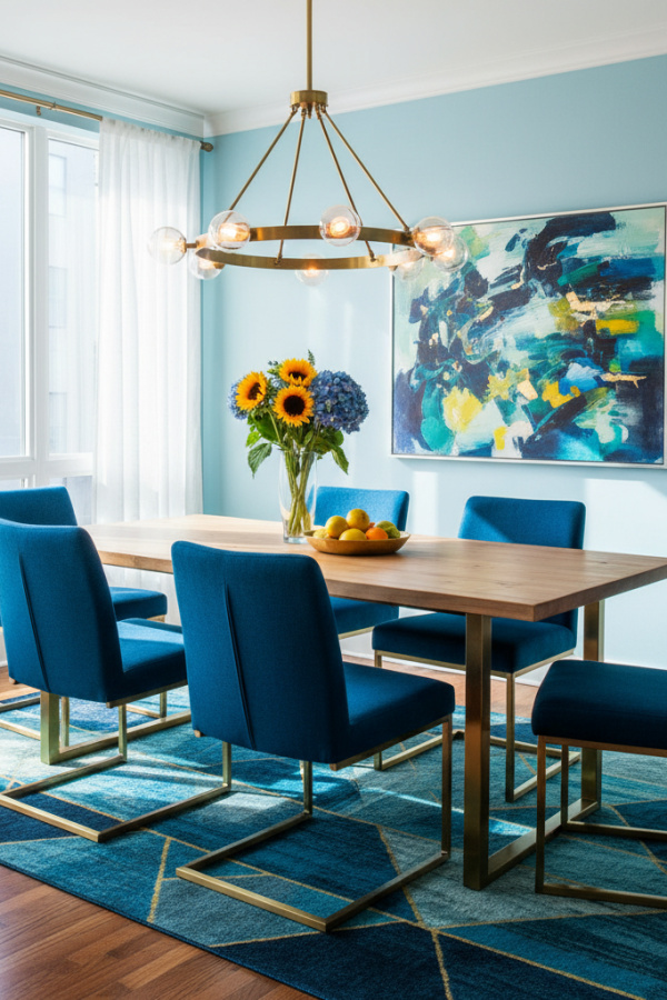 Peacock Blue Fabric Upholstered Dining Chairs With A Sled Base Peacock Blue Fabric Upholstered Dining Chairs With A Sled Base