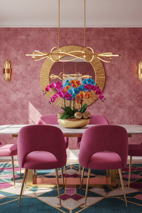 Fuchsia Pink Velvet Upholstered Dining Chairs With Gold Legs Fuchsia Pink Velvet Upholstered Dining Chairs With Gold Legs