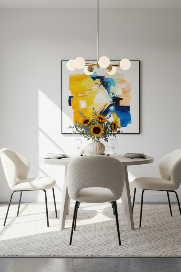 Cream Bouclé Upholstered Dining Chairs With Black Metal Legs Cream Bouclé Upholstered Dining Chairs With Black Metal Legs