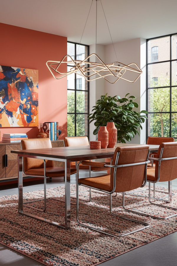 Cognac Leather Upholstered Dining Chairs With A Tubular Steel Frame Cognac Leather Upholstered Dining Chairs With A Tubular Steel Frame