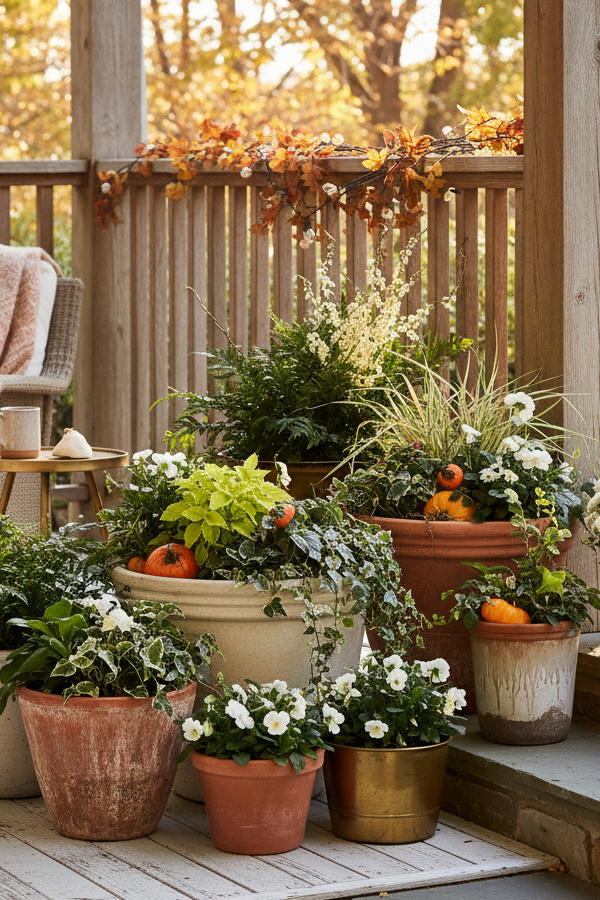 Terracotta Pot Cluster Fall Outdoor Planter With Varying Heights And Textures Terracotta Pot Cluster Fall Outdoor Planter With Varying Heights And Textures