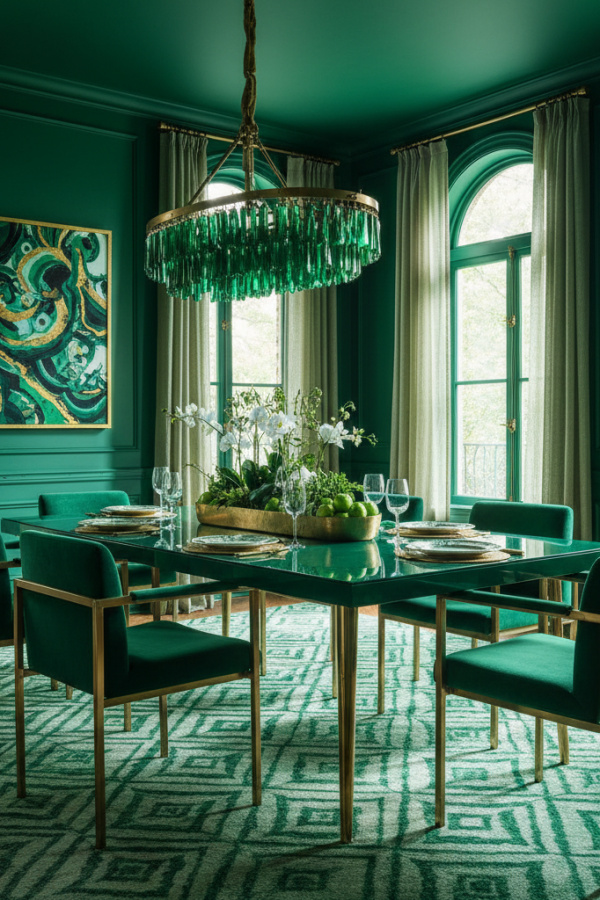 Emerald Lacquer Green Dining Room Table With Tapered Legs