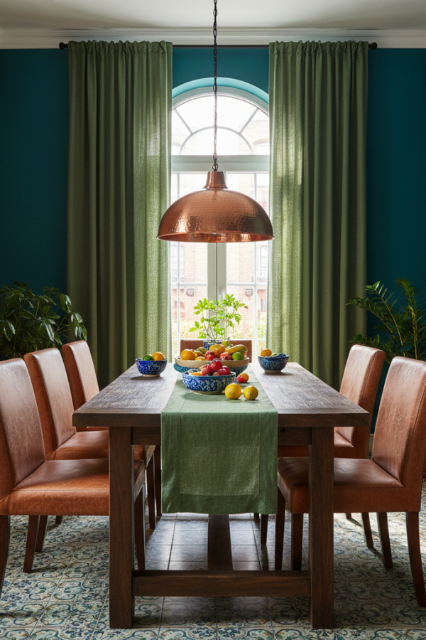 Moss Green Linen Floor Length Dining Room Curtain Panels