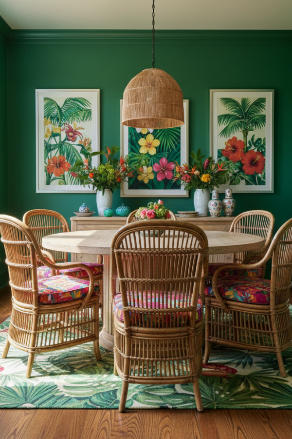 Rattan Woven Dining Room Chairs With Curved Backs