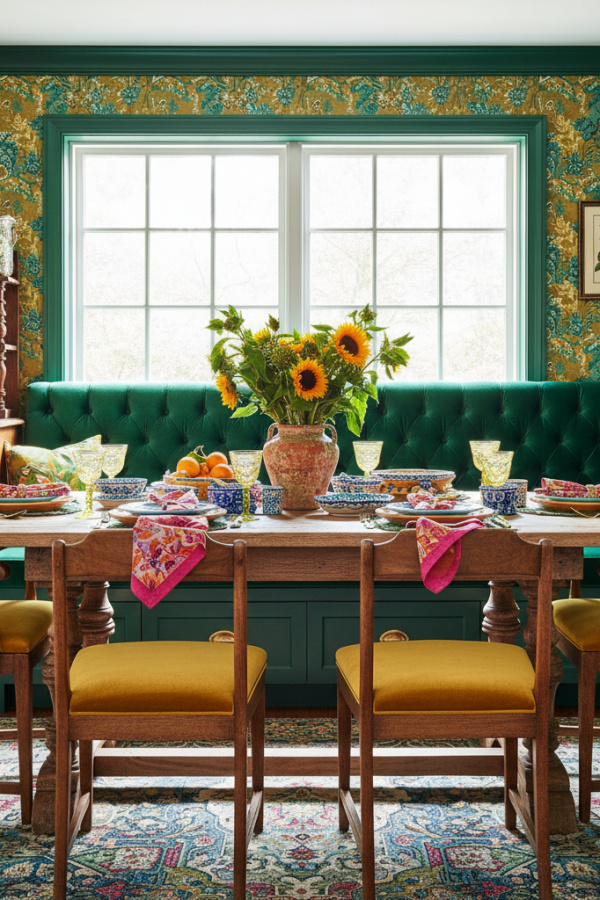Built-In Dining Room Banquette With Upholstered Seating