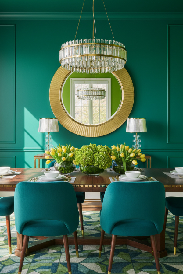 Oversized Round Dining Room Mirror With A Beveled Edge