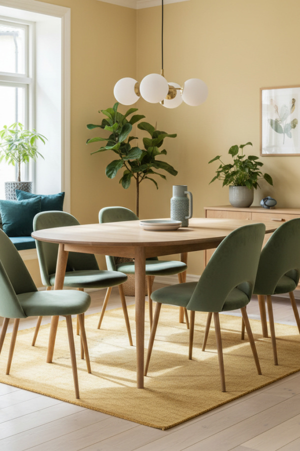 Sage Green Velvet Dining Room Chairs With Mid-Century Legs