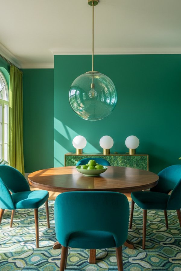 Seafoam Green Glass Globe Shape Dining Room Pendant Light