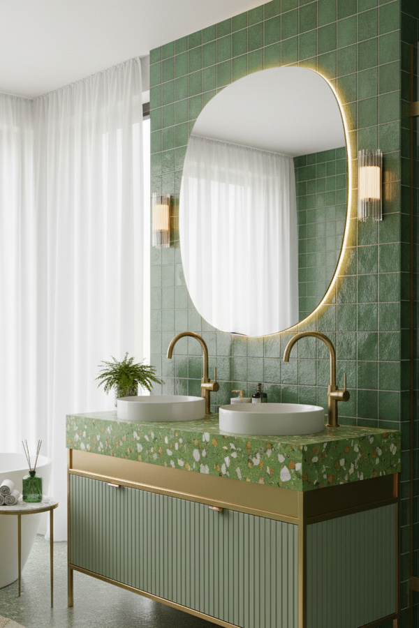 Bathroom Chartreuse Green Terrazzo Countertop With Gold Flecks Bathroom Chartreuse Green Terrazzo Countertop With Gold Flecks