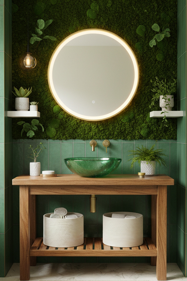 Bathroom Jade Green Glass Vessel Sink On Wooden Console Bathroom Jade Green Glass Vessel Sink On Wooden Console
