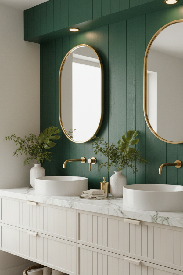 Bathroom Forest Green Shiplap Accent Wall Behind Vanity Bathroom Forest Green Shiplap Accent Wall Behind Vanity