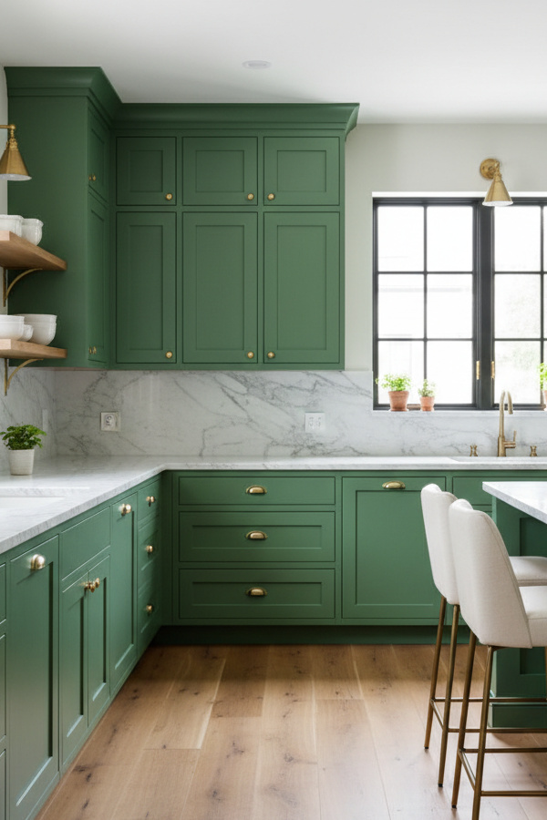 Kitchen Sage Green Shaker Cabinets With Marble Countertops Kitchen Sage Green Shaker Cabinets With Marble Countertops