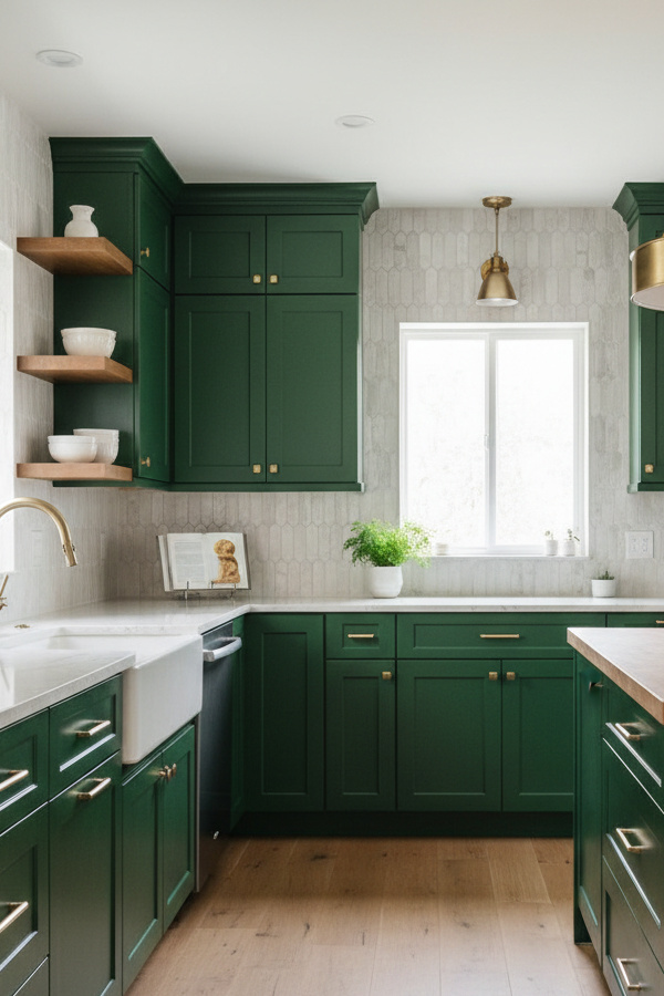 Kitchen Forest Green Cabinets Paired With Brass Cabinet Pulls Kitchen Forest Green Cabinets Paired With Brass Cabinet Pulls