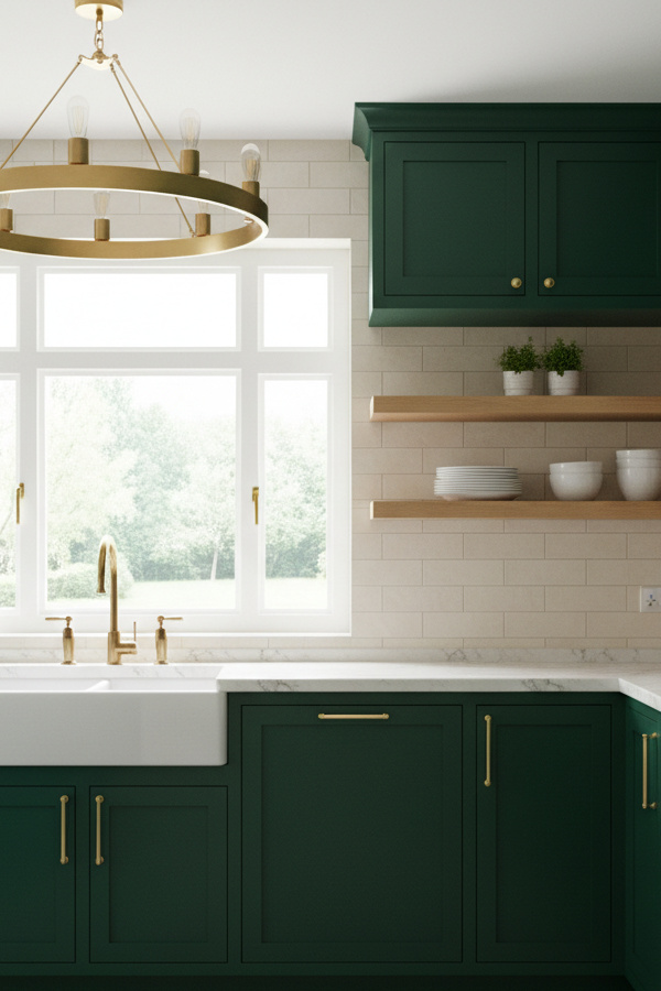 Kitchen Hunter Green Cabinets With Gold Faucet Fixtures Kitchen Hunter Green Cabinets With Gold Faucet Fixtures