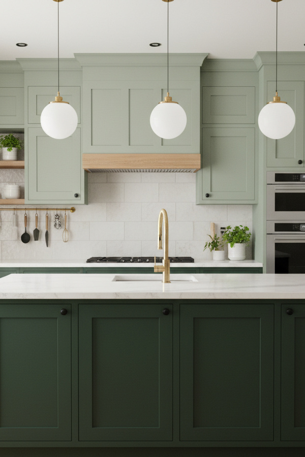 Kitchen Eucalyptus Green Cabinets With Black Matte Hardware Kitchen Eucalyptus Green Cabinets With Black Matte Hardware