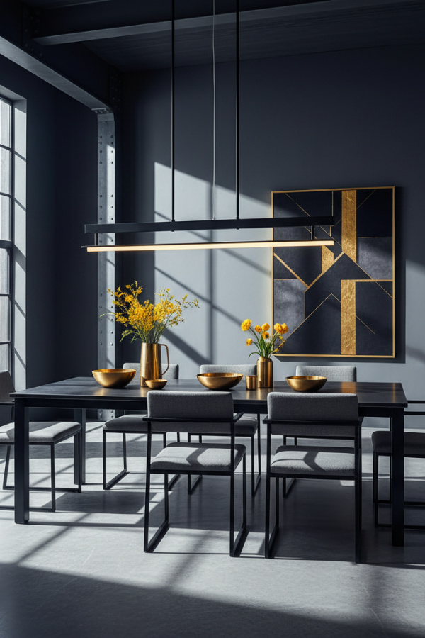 Black And Grey Metal Dining Room Light Fixture With Linear Suspension Black And Grey Metal Dining Room Light Fixture With Linear Suspension