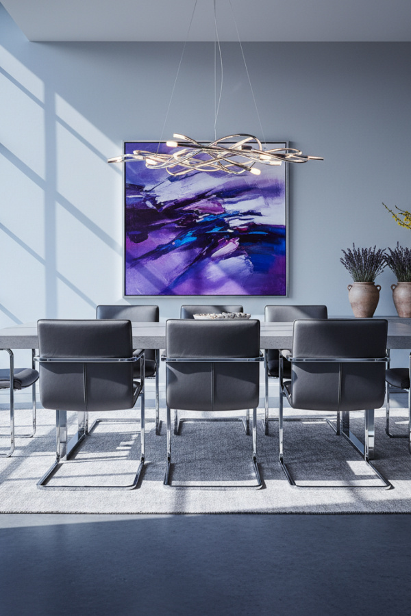 Grey Leather Upholstery Dining Room Seating With A Cantilever Design Grey Leather Upholstery Dining Room Seating With A Cantilever Design