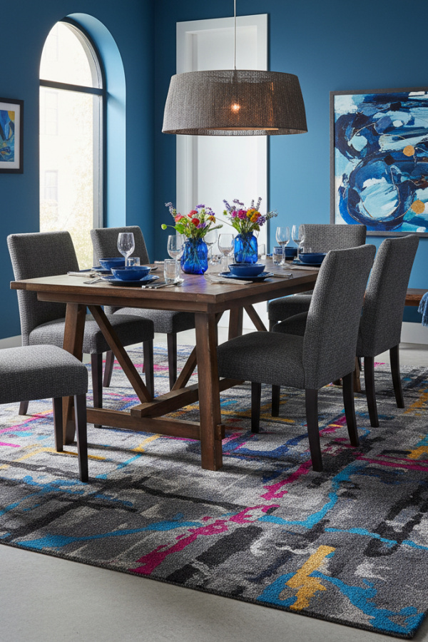 Graphite Grey Wool Dining Room Area Rug With An Abstract Pattern Graphite Grey Wool Dining Room Area Rug With An Abstract Pattern