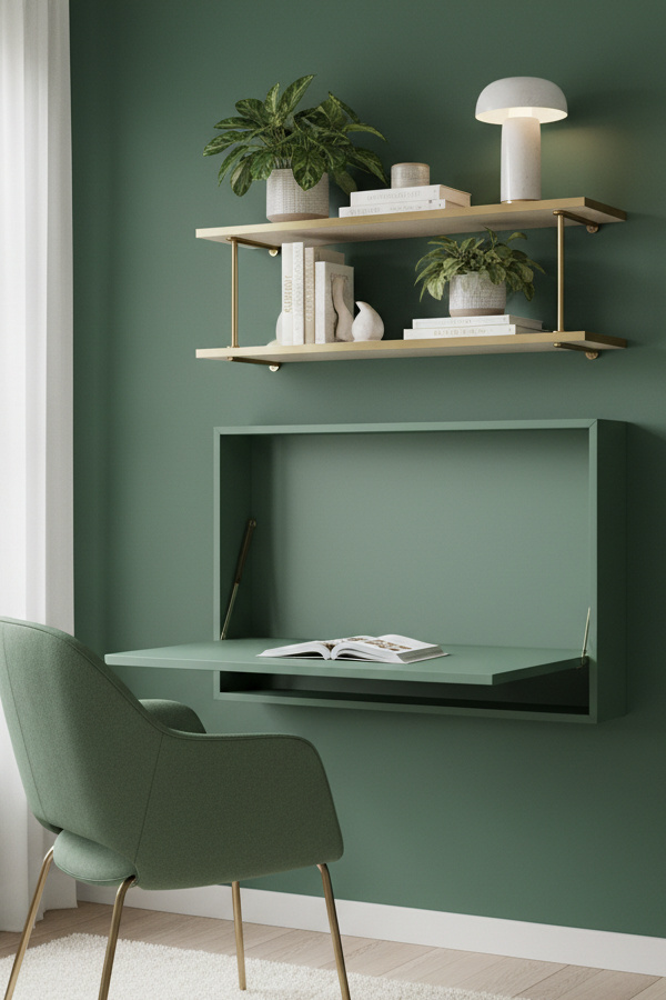 Sage Green Wall-Mounted Fold-Down Desk Sage Green Wall-Mounted Fold-Down Desk