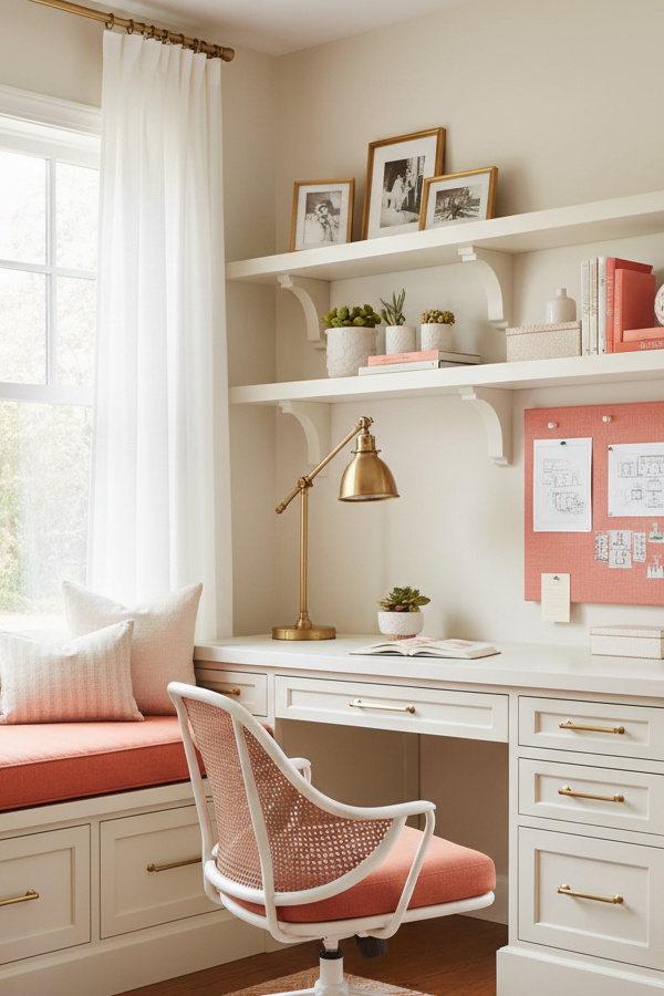 Window Seat Desk Combo with Storage Drawers Window Seat Desk Combo with Storage Drawers