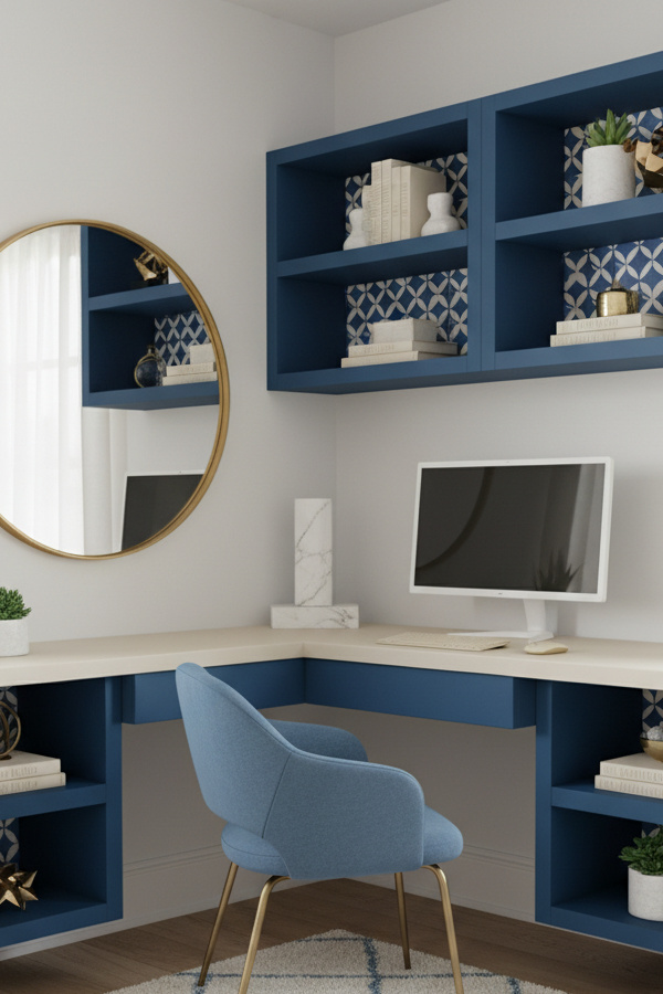 Corner Floating Desk with Built-In Shelving Corner Floating Desk with Built-In Shelving