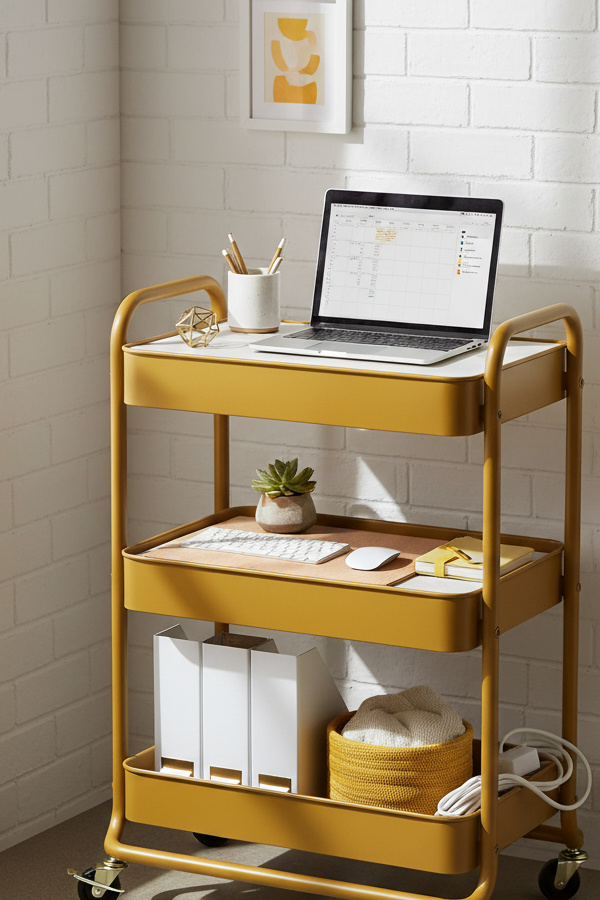 Mustard Yellow Rolling Cart Mobile Office Station Mustard Yellow Rolling Cart Mobile Office Station