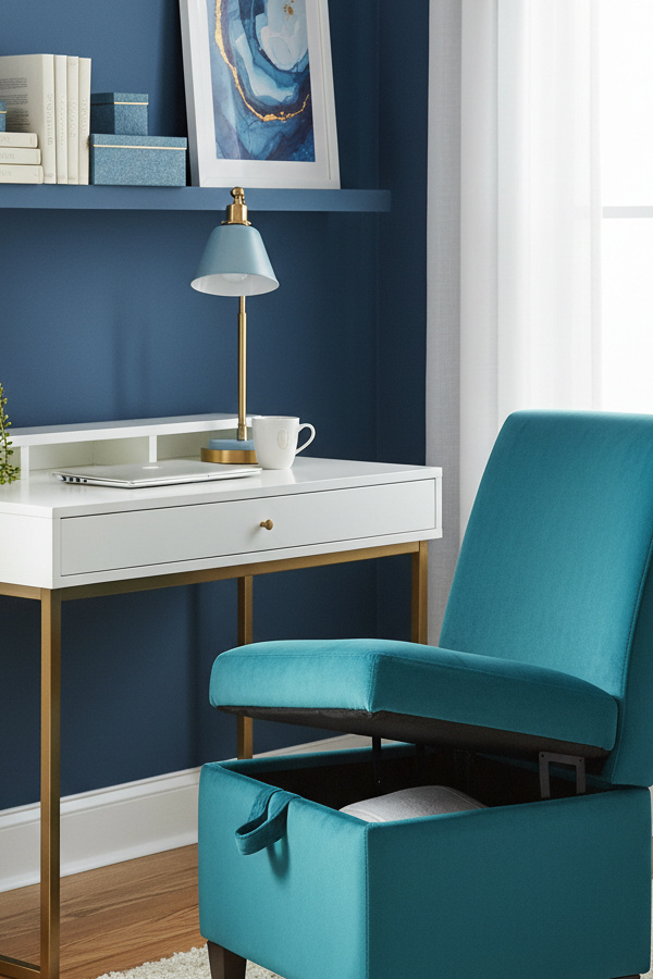 Turquoise Velvet Desk Chair with Hidden Storage Turquoise Velvet Desk Chair with Hidden Storage