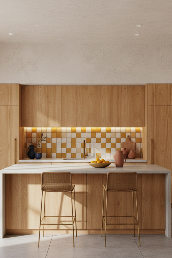 Japandi Kitchen Cabinets, Light Oak Wood, Handleless Design, Bright Minimalist Kitchen Japandi Kitchen Cabinets, Light Oak Wood, Handleless Design, Bright Minimalist Kitchen